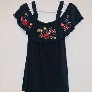 Black Dress/Shirt w/ OffTheShoulder Flower Details